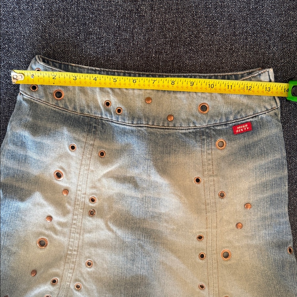 Miss Sixty Vintage y2k Light Blue Denim Mini Skirt with Eyelet Details - Picture 6 of 7